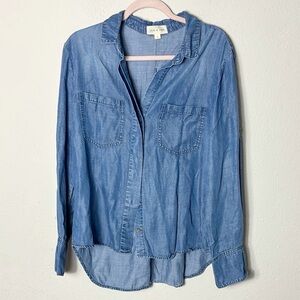 Cloth & Stone Chambray Denim Blue Roll up Sleeves Button Down Shirt size L